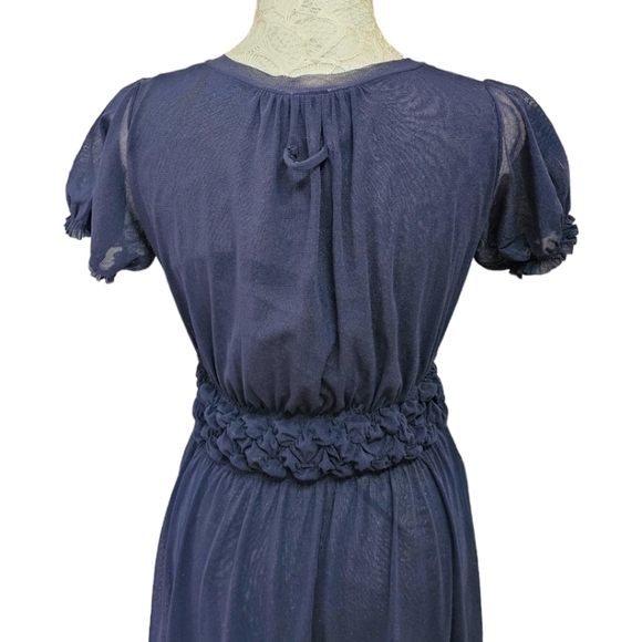 Jean Paul Gaultier Dress Vintage 90s Navy Blue V-Neck Layered Mesh Y2K Medium - Picture 10 of 14